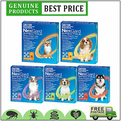 NEXGARD SPECTRA 3 Doses For Dogs Heartworm Flea Worm Treatment FREE AU SHIPPING • $63.92