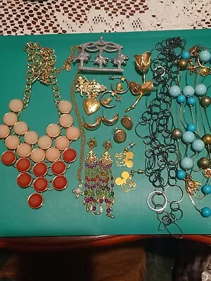 Vintage Jewelry Lot All Signed Necklaces Brooches Pierced Earrings • $9.99