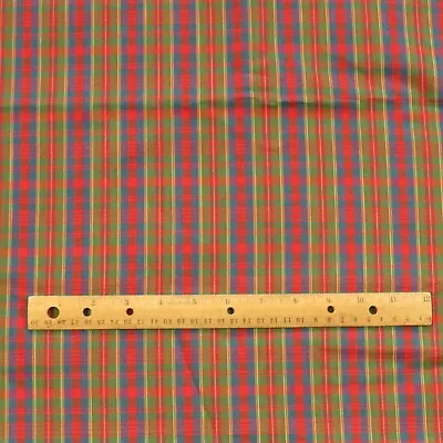 Vintage Plaid Shirting Fabric Red Green Cotton Blend BTY • $8.10