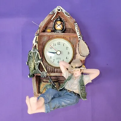 Fishing Shelf Clock Boat Lazy Fisherman String Of Fish Lantern Pole Net Quarts • $12.95