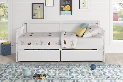 Twin Size Daybed With 2 Drawers Sofa Bed For Bedroom/Living Room White • $330.64