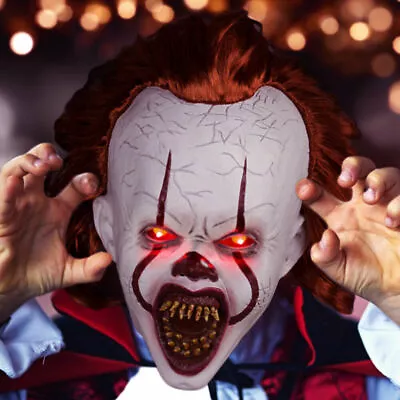 Halloween Pennywise Clown MaskKiller Joker Mask W/LED EyeFull Head Latex Mask • $17.90