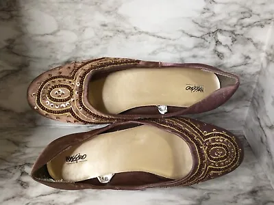 Women’s Mossimo Brown Satin Flat With Beaded Embellishments Size 8 • $25.50