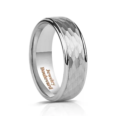 8mm Tungsten Carbide Mens Hammered Textured Bevelled Edges Wedding Band Ring • $23.99