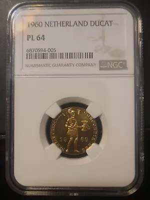 1960 Netherlands Gold Ducat PL64 NGC Mintage Only 3605 • $650