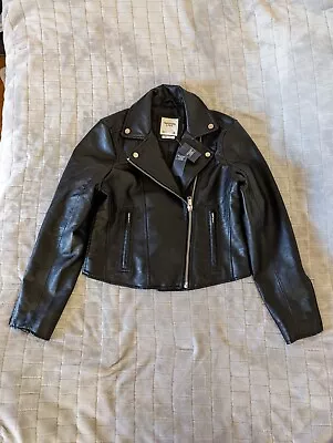 Abercrombie & Fitch Vegan Leather Moto Jacket Coat Black Womens Size M EXCELLENT • $69