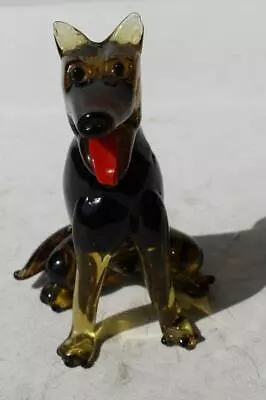 $11.99 • Buy German Shepherd Dog Figurine Sitting Unmarked Art Glass Red Tongue Beautiful Fig