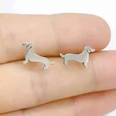 Silver Stainless Steel DACHSHUND Dog Stud Earrings • $6