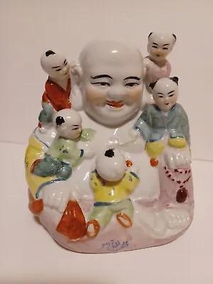 Vintage Chinese Porcelain Laughing Buddha With Five Children Statue Figurine 7  • £270.79