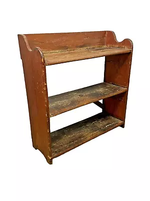 Red Wash  PA Antique Bucket Bench Cut Out Primitive Crock Shelf 1800s Lancaster • $975