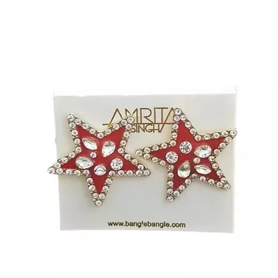 Amrita Singh Gold Plated Red Enamel Crystal Star Earrings Nwt  • $14.99