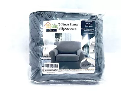 Easy-Going 2 Pieces Microfiber Stretch Chair Slipcover Spandex Fitted. Gray • $21.59