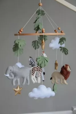 Felt Baby Crib Safari Mobile Nursery Hanging Toy Handmade Baby Shower Gift • £38