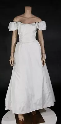 Priscilla Of Boston Vintage 80s White Taffeta Rhinestone Wedding Dress Sz 4 • $642.35