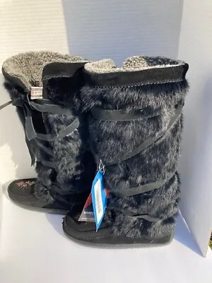 Size 6 Manitobah Mukluks Women's Tall Rabbit Fur Wrap Snow Lined Winter Boots 36 • $197