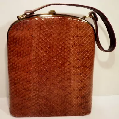 Vintage Brown Snakeskin Purse Handbag Single Strap Footed Unbranded Retro Slim • $32.99