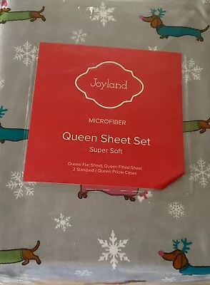 Q Size Joyland Dachshund Christmas Microfiber Sheets Super Soft  2 Pillow NEW • $35