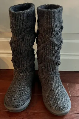 UGG Australia Tall Twisted Cable Knit Sweater Boots Gray Size 6 Women • $24.95