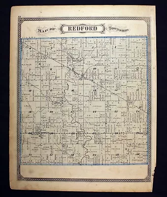 1876 Plat Map Redford Township Wayne County Detroit Michigan Original Color • $49.50