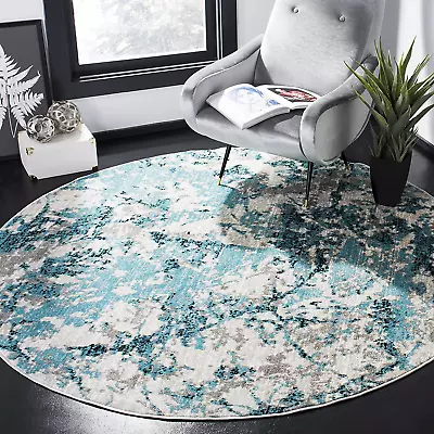 Skyler Collection Area Rug - 6'7  Round Blue & Ivory Modern Abstract Design N • $94.99