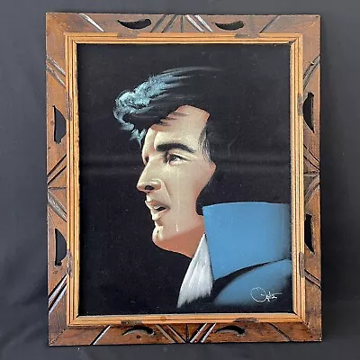 Vintage Crying Elvis Presley Black Velvet Painting 24  X 20  Wood Frame Ortiz • $249.99