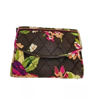 Vera Bradley English Rose Quilted Small Phone Holder Wallet Tri Fold Brown Pink • $18.83