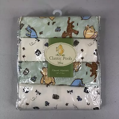 Classic Pooh By Disney Flannel Blanket Set Of 4 Cotton Winnie Bear Baby New NIP • $39.95