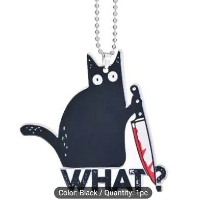 Black Cat Knife WHAT Car Mirror Christmas Decoration Keychain Keyring Bag Charm • £3.99