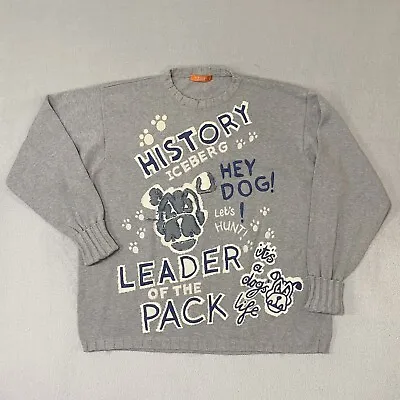 Iceberg History Men's Vintage Gray XXXL  Hey Dog  Cotton Denim Patch Sweater • $300