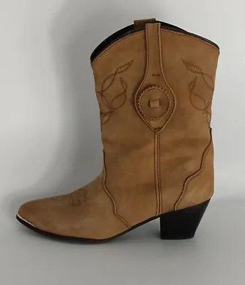 Oak Tree Farms Tan Brown Leather Western Cowboy Boots Womens Sz 7.5 • $22.12