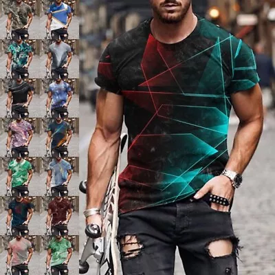 Men Muscle Shirts Crew Neck Summer Tops Mens Short Sleeve Fitness Casual Buttons • £9.99