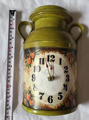 Vintage Green Milk Can Apples Wall Clock Made In The USA Tested WORKS No Battery • $39.99