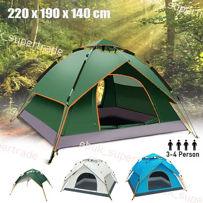 3-4 Man Automatic Instant Double Layer Pop Up UV Camping Tent Waterproof Outdoor • £50