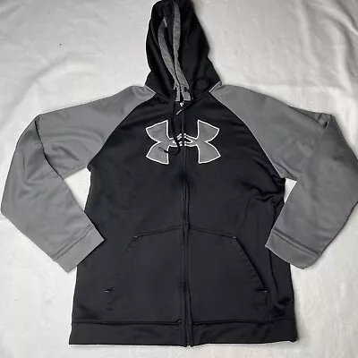 Under Armour Black  Gray Logo Full Zip Up Hoodie Sweatshirt Men’s Large • $17.81