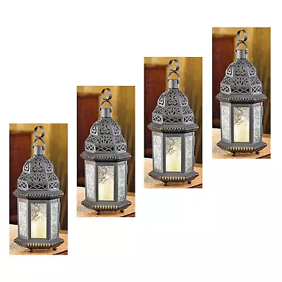 4 Pc Lot Etched Glass Moroccan Candle Lantern Door Latch Easy Access 10  Tall • $92