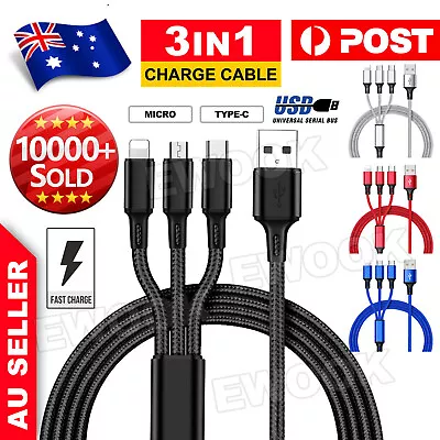 3 In 1 Multi USB Charger Charging Cable Cord For IPhone USB TYPE C Android Micro • $4.65