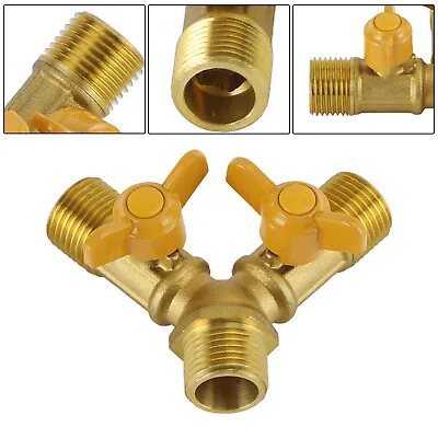 3 Way Shut Off Ball Valve 1/2  Hose Barb Y Shaped Valve 2 Switch Brass Fitting R • £13.19