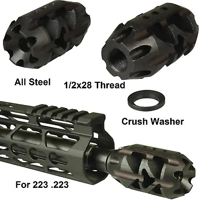 All Steel Low Concussion 1/2x28 Competition Muzzle Brake Compensator .223 223  • $35.99