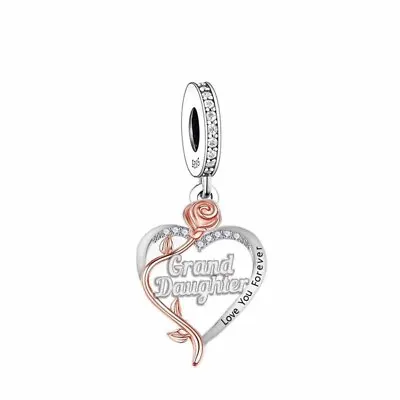 $31.99 • Buy S925 Silver & Rose Gold Sparkling Grand Daughter Heart Charm YOUnique Designs