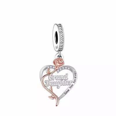 S925 Silver & Rose Gold Sparkling Grand Daughter Heart Charm YOUnique Designs • $32.99