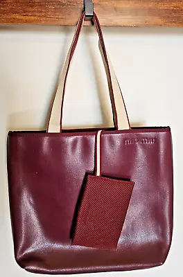 Miu Miu Burgundy Leather Tote Bag With Coin Pouch - Vintage Leather Miu Miu Tote • $299.99