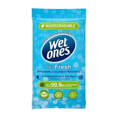 Wet Ones Biodegradable Hand Wipes Be Zingy - 12 Wipes -Clean & Refresh On The Go • £4.99