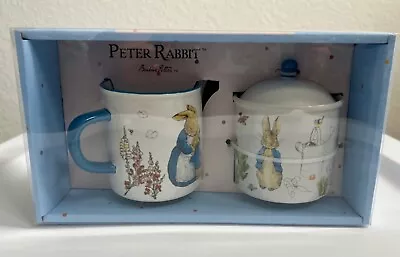 NEW NIB Beatrix Potter PETER RABBIT Sugar & Creamer Set Easter Blue Rim • $32