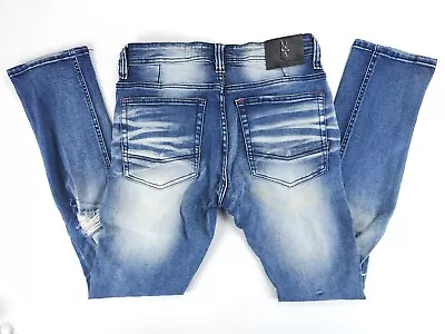 Makobi Blue Denim Ripped Destroyed Distressed Acid Wash Skinny Jeans Mens 32x32 • $51.99