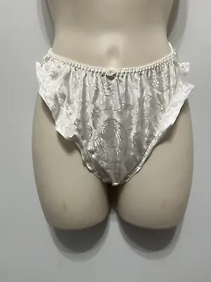 Vtg 80’s Victoria’s Secret Flutter HI LEG Panty SISSY Ivory Shiny Small 5 Ruffle • $19.99