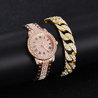 Luxury Diamond Rhinestone Bracelet Women Gold Silver Watch Ladies Wrist Watches • $14.52
