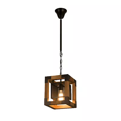 Rustic Wood Square Chandelier Farmhouse Loft Pendant Light Ceiling Lamp Fixture  • $22.80