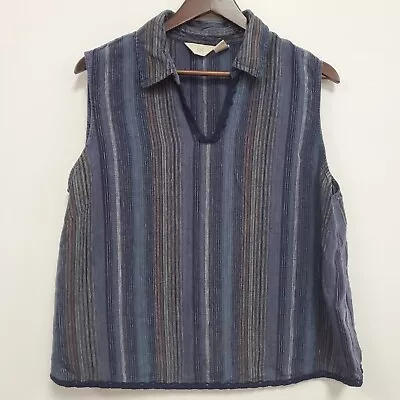 J Jill Womens Striped Linen Top Size 2X Blue Sleeveless V Neck Collar Lace Trim • $29.88