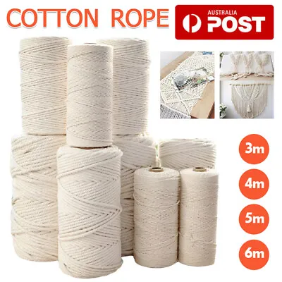 $10.26 • Buy 3/4/5/6mm Macrame Rope Natural Beige Cotton Twisted Cord Artisan Hand Craft AUS