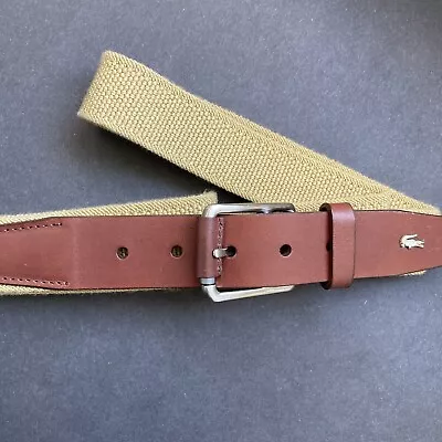 Vintage Lacoste 🐊 Woven Beige Tan Leather Belt Sz XL • $22